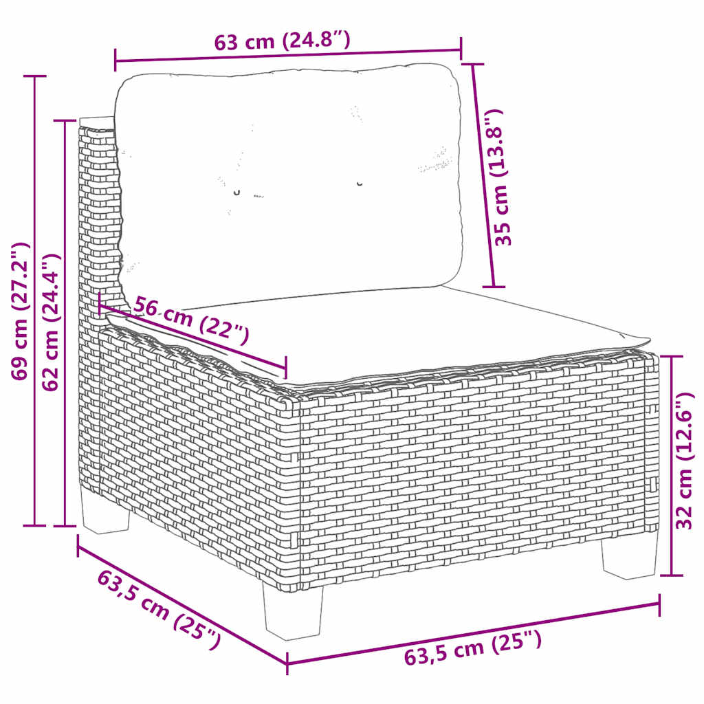 8 részes fekete polyrattan kerti ülőgarnitúra párnákkal