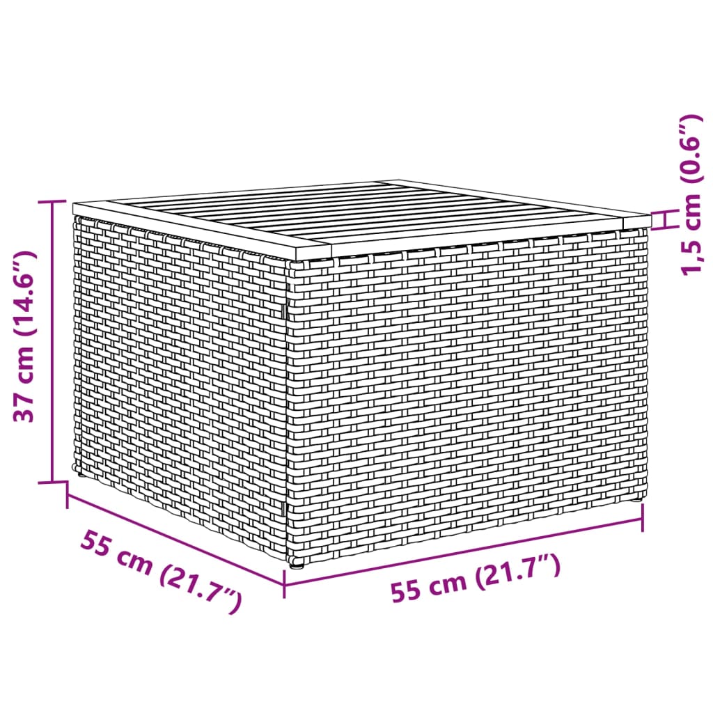 2 részes fekete polyrattan/akácfa kerti kanapészett párnákkal