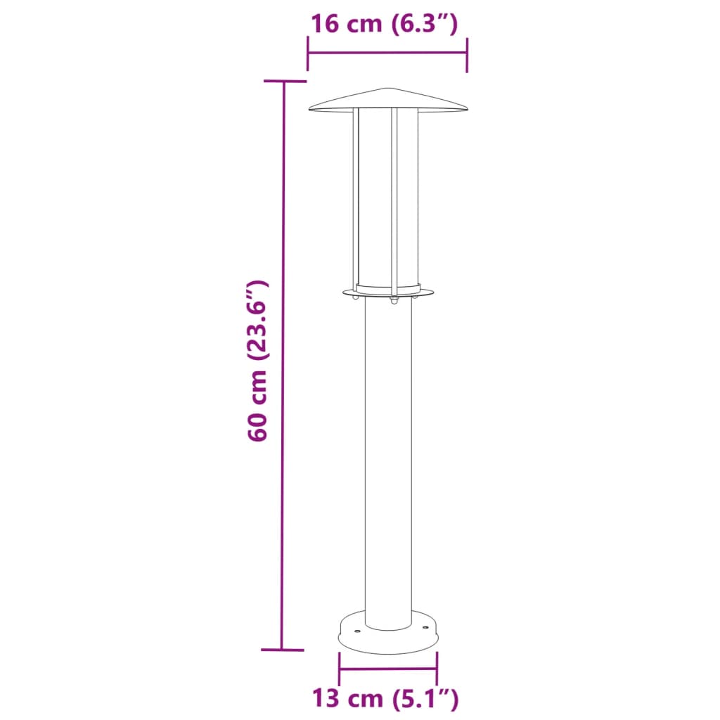 ezüstszínű rozsdamentes acél kültéri állólámpa 60 cm
