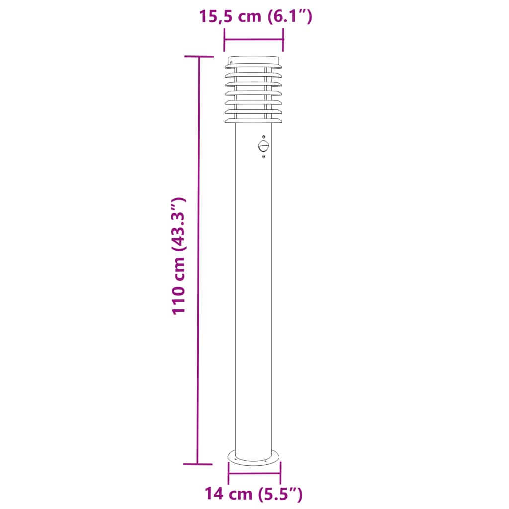 ezüst rozsdamentes acél kültéri állólámpa érzékelővel 110 cm