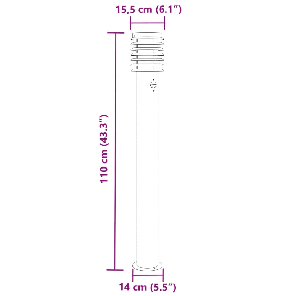 3 db rozsdamentes acél kültéri állólámpa érzékelővel 110 cm