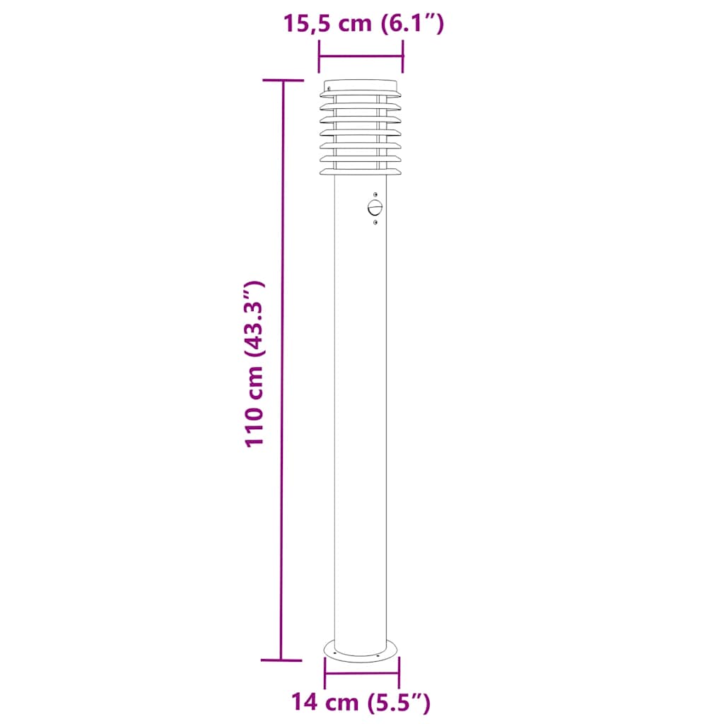 3 db rozsdamentes acél kültéri állólámpa érzékelővel 110 cm
