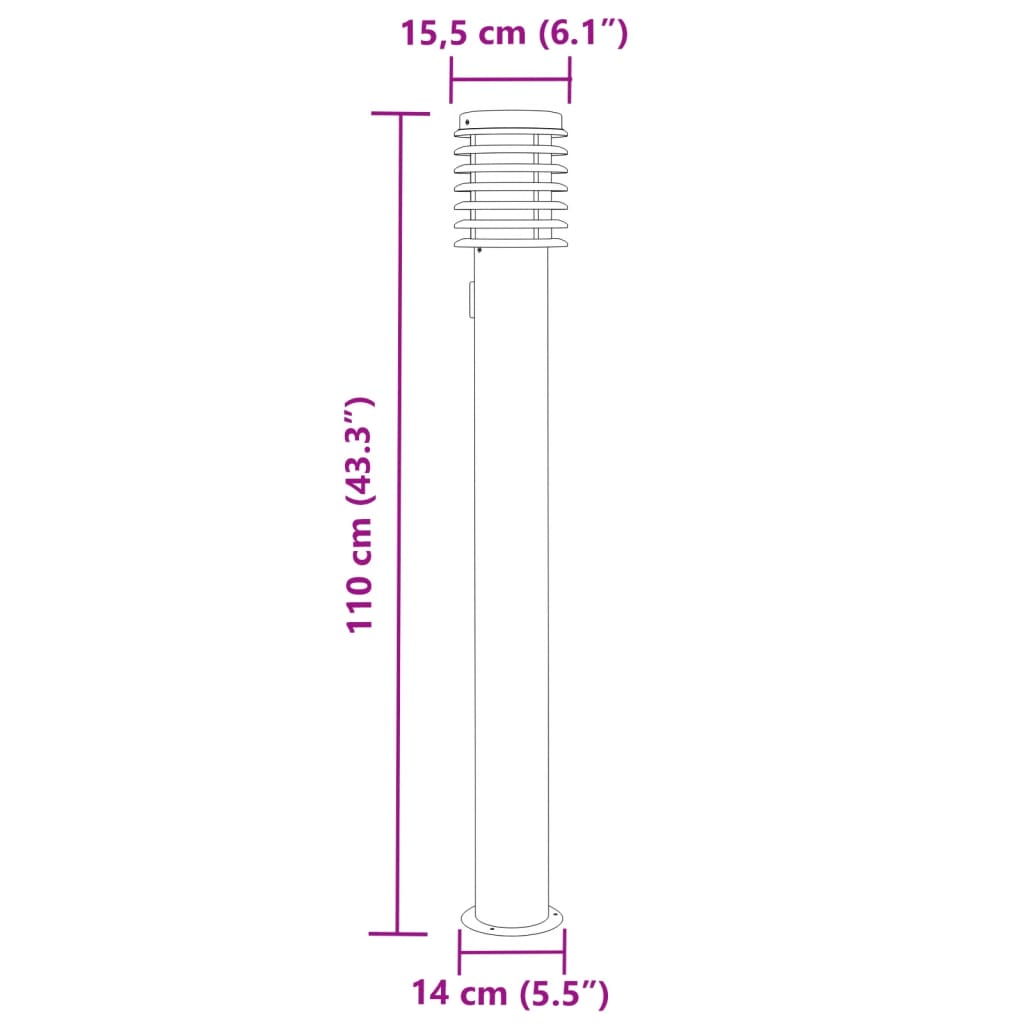 ezüstszínű rozsdamentes acél kültéri állólámpa aljzattal 110 cm