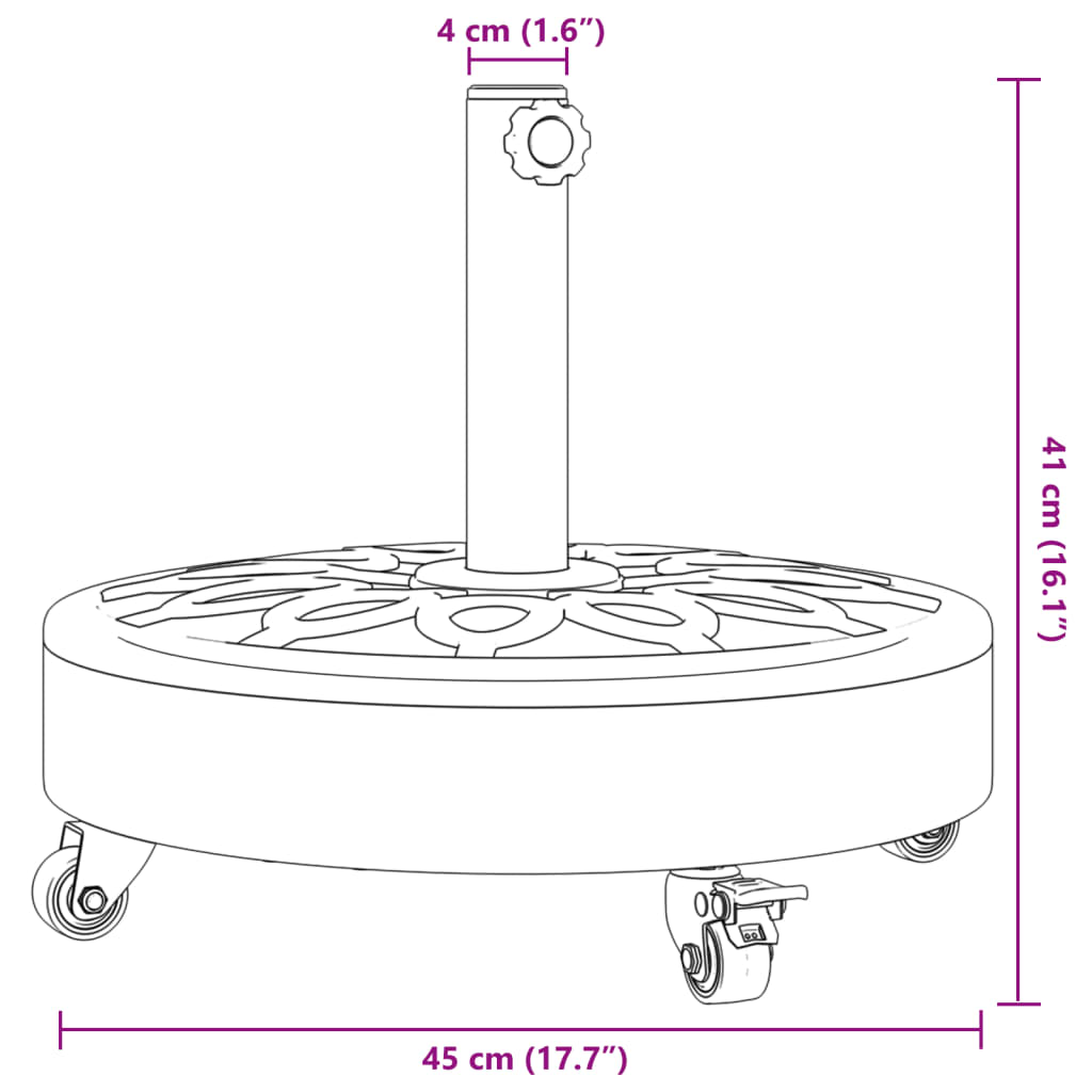 görgős kerek napernyőtalp rúdhoz Ø38 / 48 mm 27 kg
