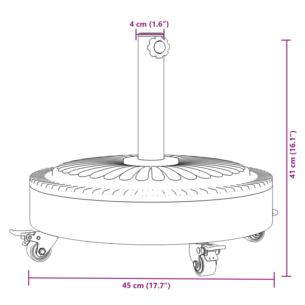 görgős kerek napernyőtalp rúdhoz Ø38 / 48 mm 27 kg