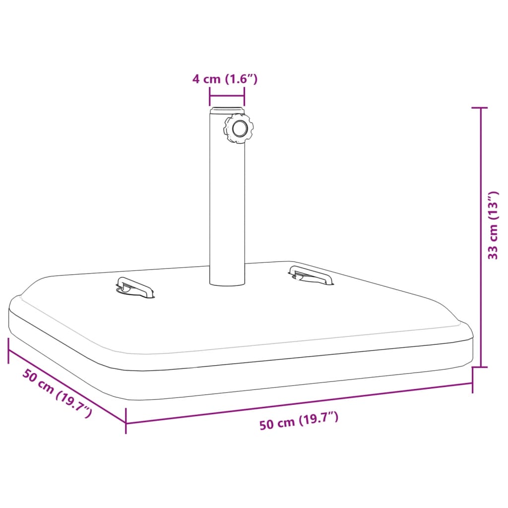 fogantyús négyszögű napernyőtalp rúdhoz Ø38 / 48 mm 27 kg