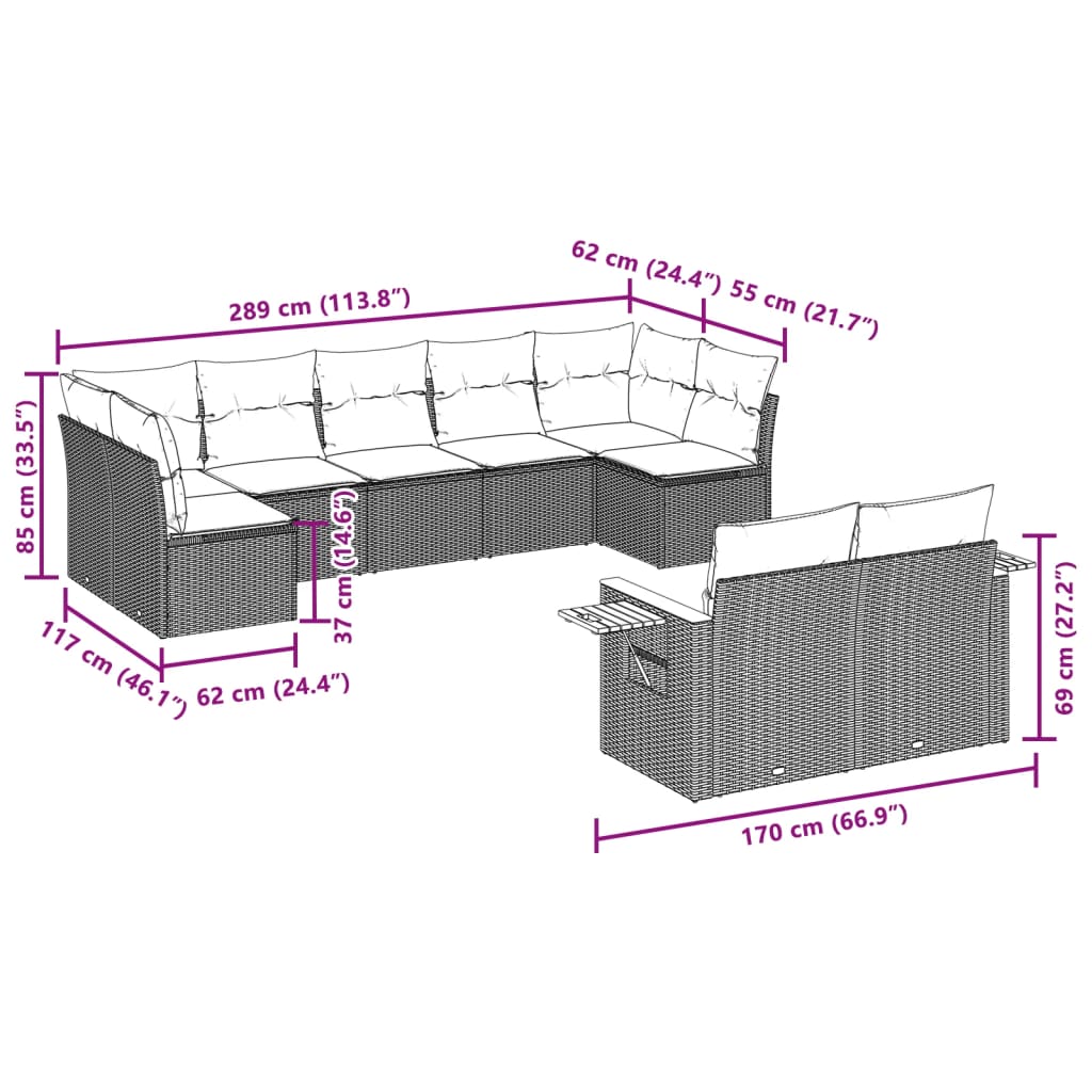 9 részes szürke polyrattan kerti ülőgarnitúra párnákkal