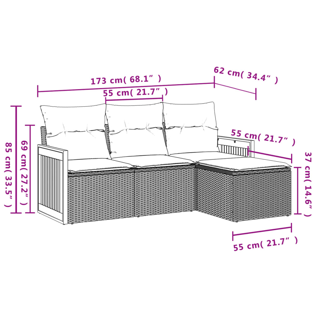 4 részes szürke polyrattan kerti ülőgarnitúra párnákkal