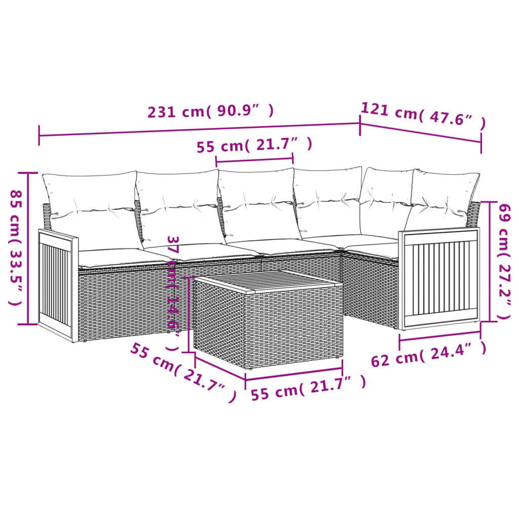 6 részes szürke polyrattan kerti ülőgarnitúra párnákkal
