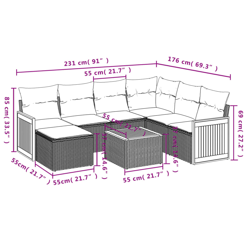 8 részes fekete polyrattan kerti ülőgarnitúra párnákkal