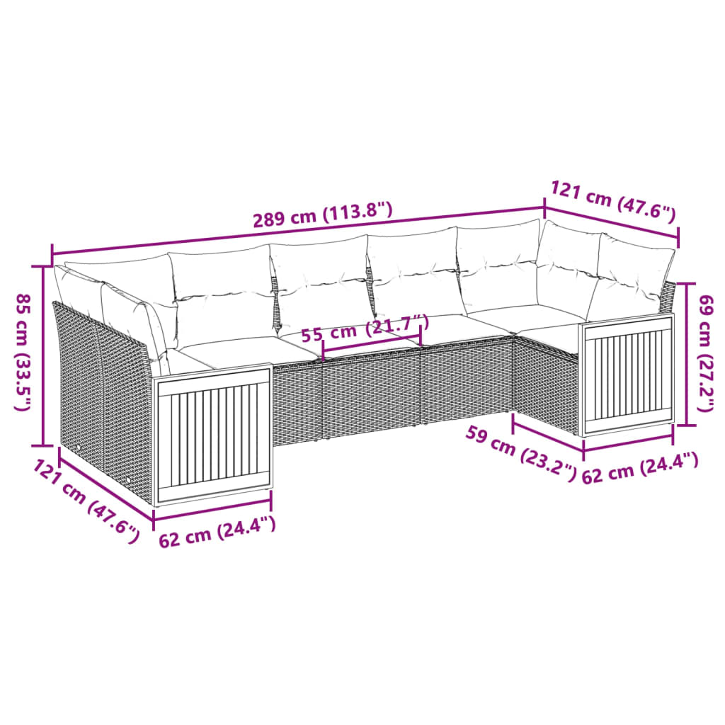 7 részes szürke polyrattan kerti ülőgarnitúra párnákkal
