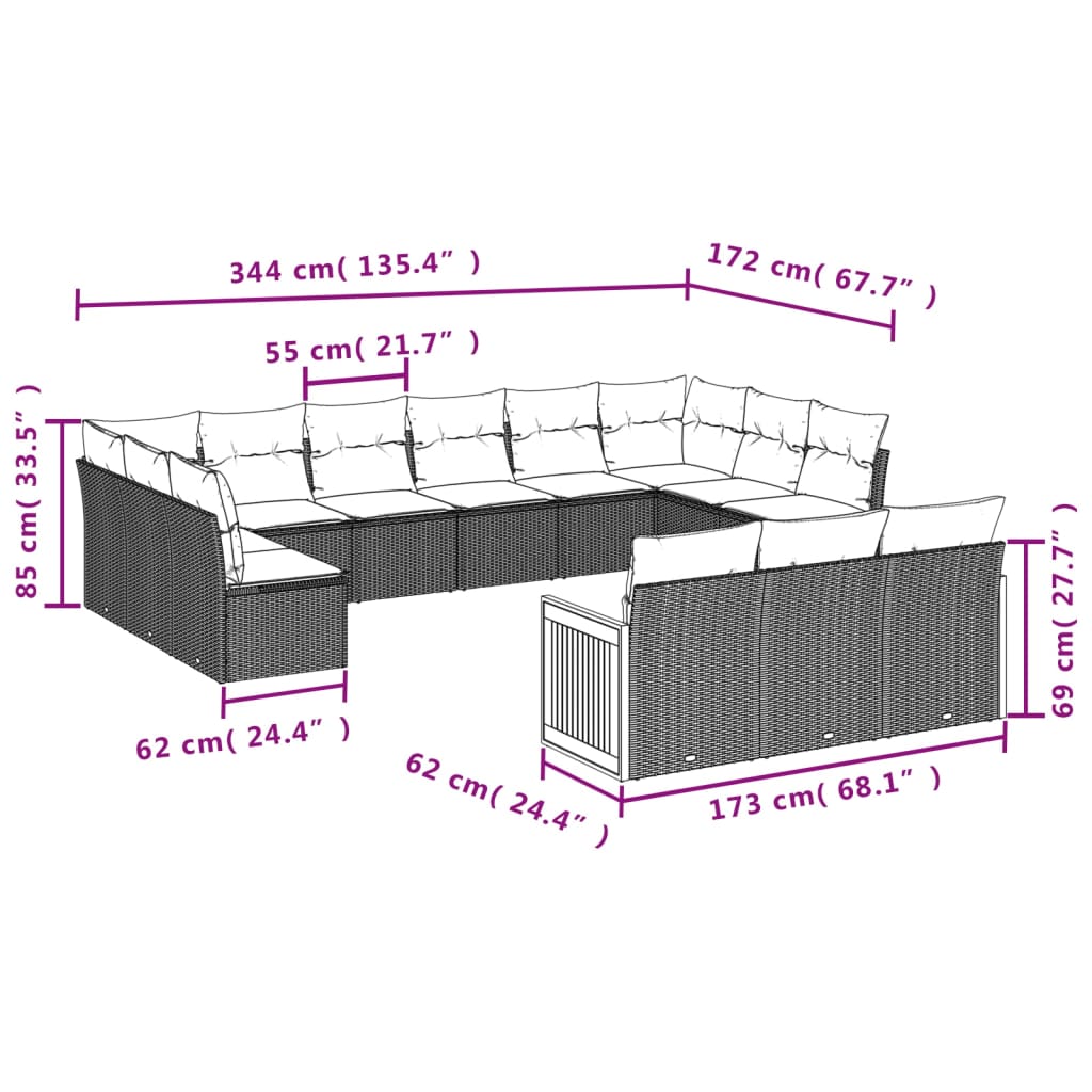 13 részes szürke polyrattan kerti ülőgarnitúra párnákkal