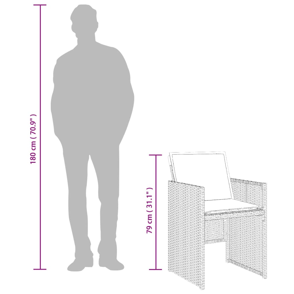 11 db szürke polyrattan kerti étkezőgarnitúra párnákkal