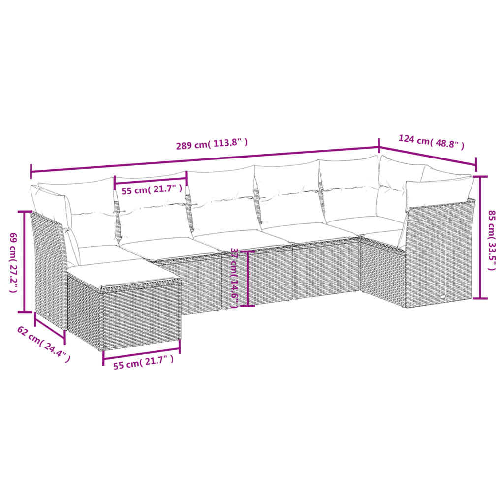 7 részes fekete polyrattan kerti ülőgarnitúra párnával