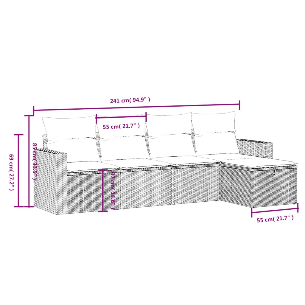 5 részes szürke polyrattan kerti ülőgarnitúra párnákkal