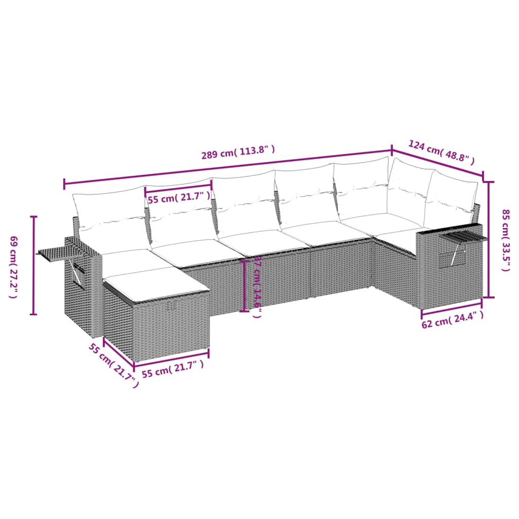 7 részes világosszürke polyrattan kerti ülőgarnitúra párnákkal
