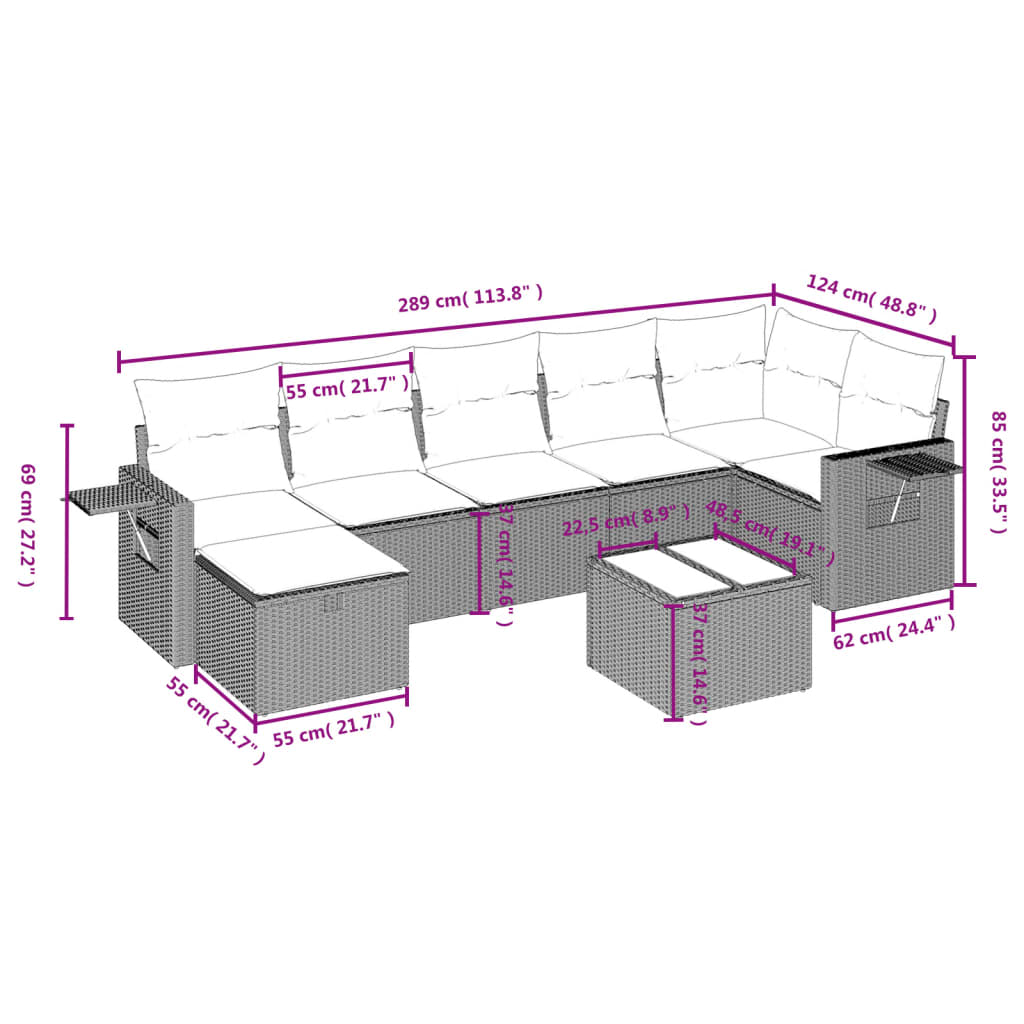 8 részes szürke polyrattan kerti ülőgarnitúra párnákkal