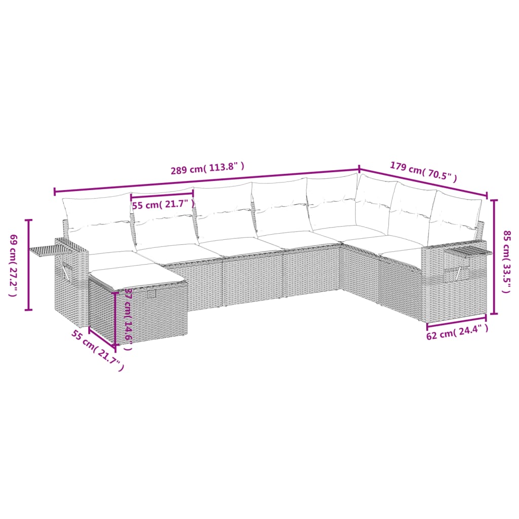 8 részes világosszürke polyrattan kerti ülőgarnitúra párnával