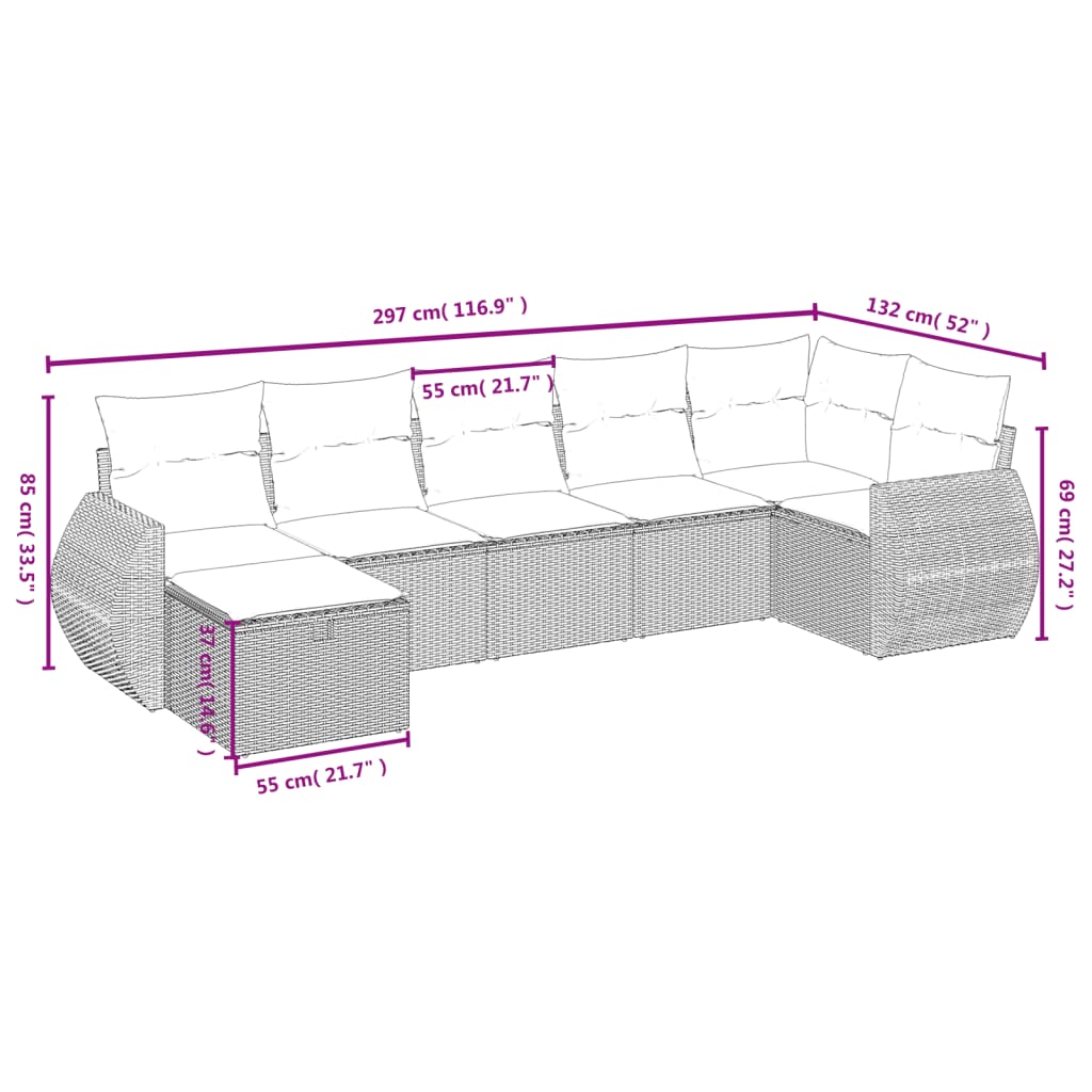 7 részes szürke polyrattan kerti ülőgarnitúra párnákkal