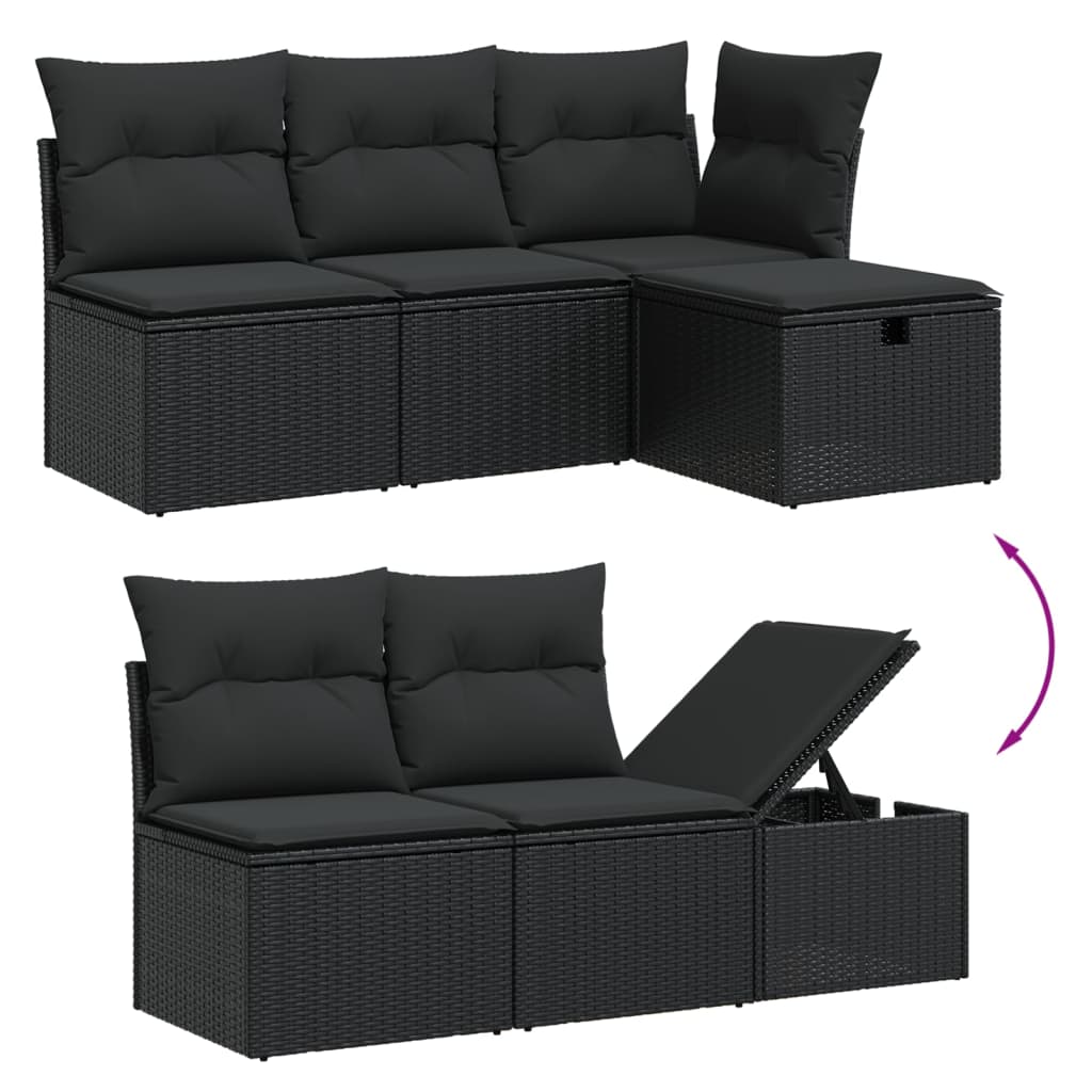 7 részes fekete polyrattan kerti ülőgarnitúra párnával
