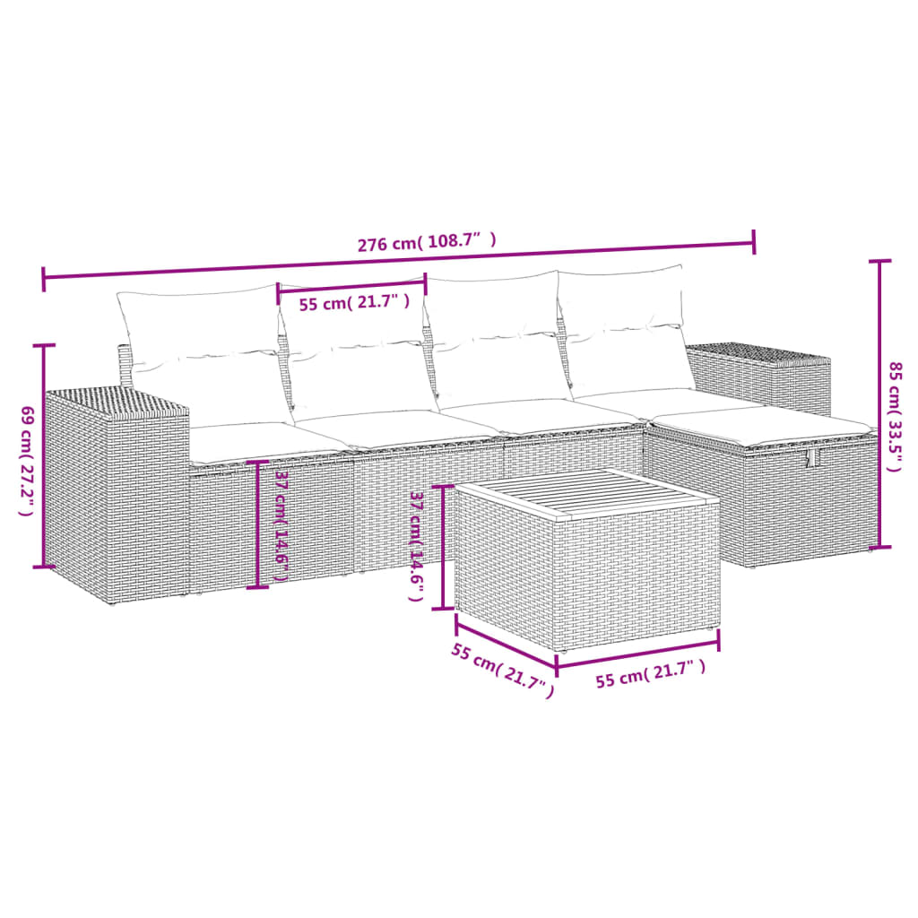 6 részes szürke polyrattan kerti ülőgarnitúra párnákkal