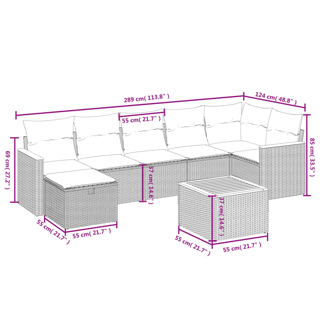 8 részes szürke polyrattan kerti ülőgarnitúra párnákkal