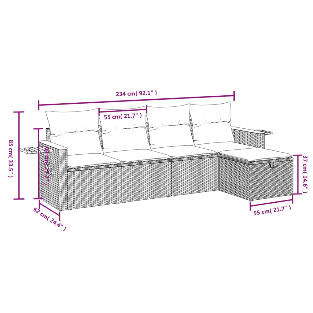 5 részes szürke polyrattan kerti ülőgarnitúra párnákkal