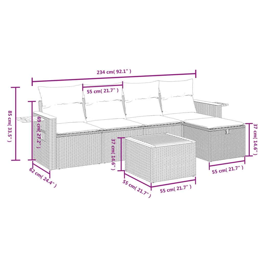 6 részes szürke polyrattan kerti ülőgarnitúra párnákkal