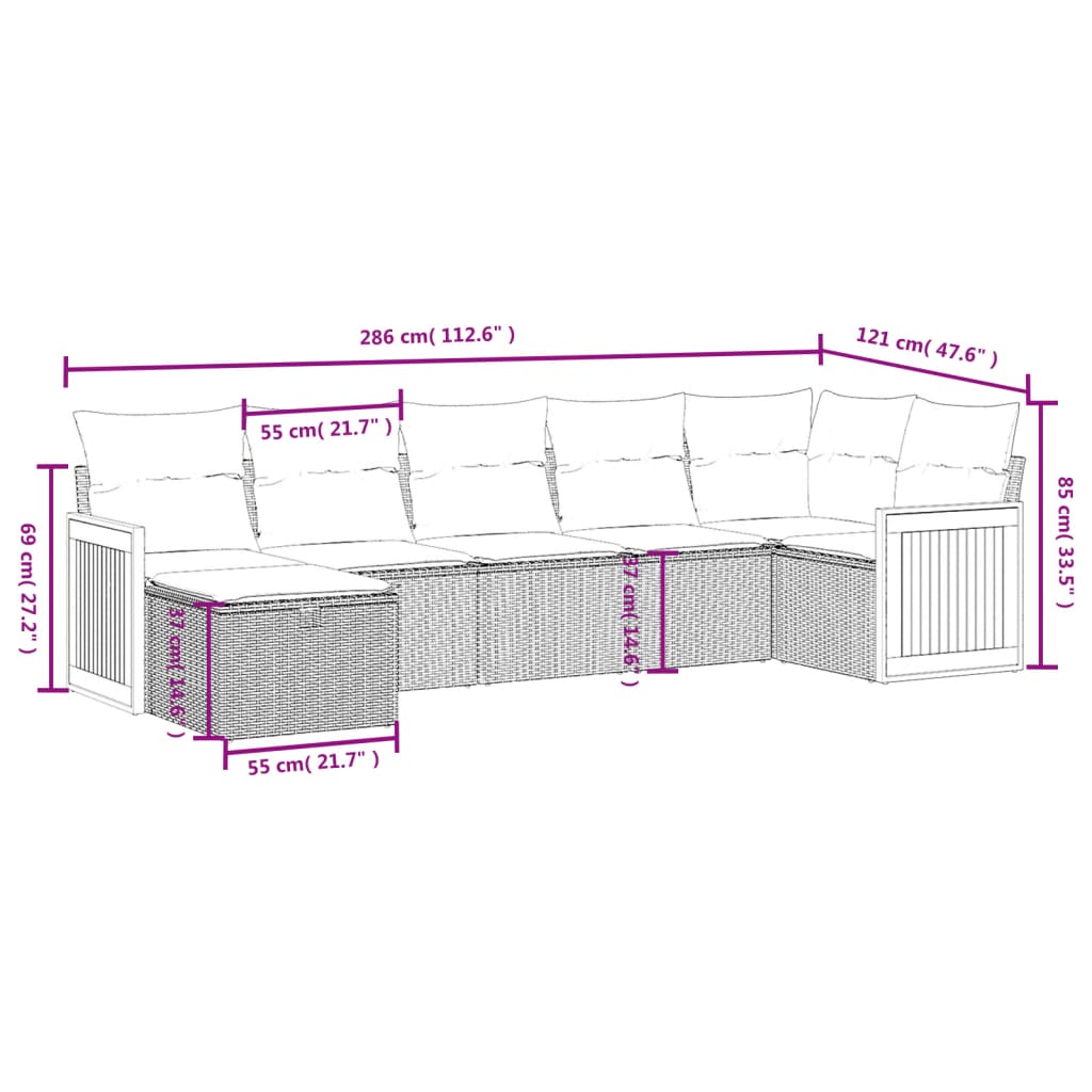 7 részes szürke polyrattan kerti ülőgarnitúra párnákkal