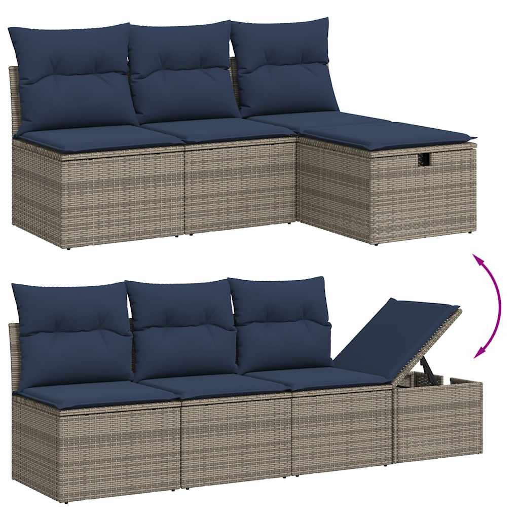 8 db szürke polyrattan kerti kanapégarnitúra párnákkal