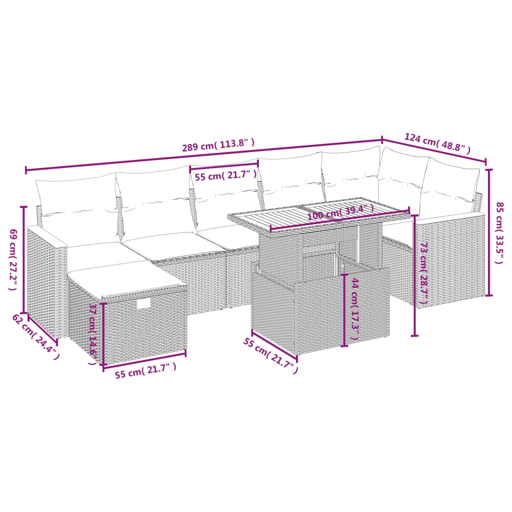 8 részes szürke polyrattan kerti ülőgarnitúra párnákkal