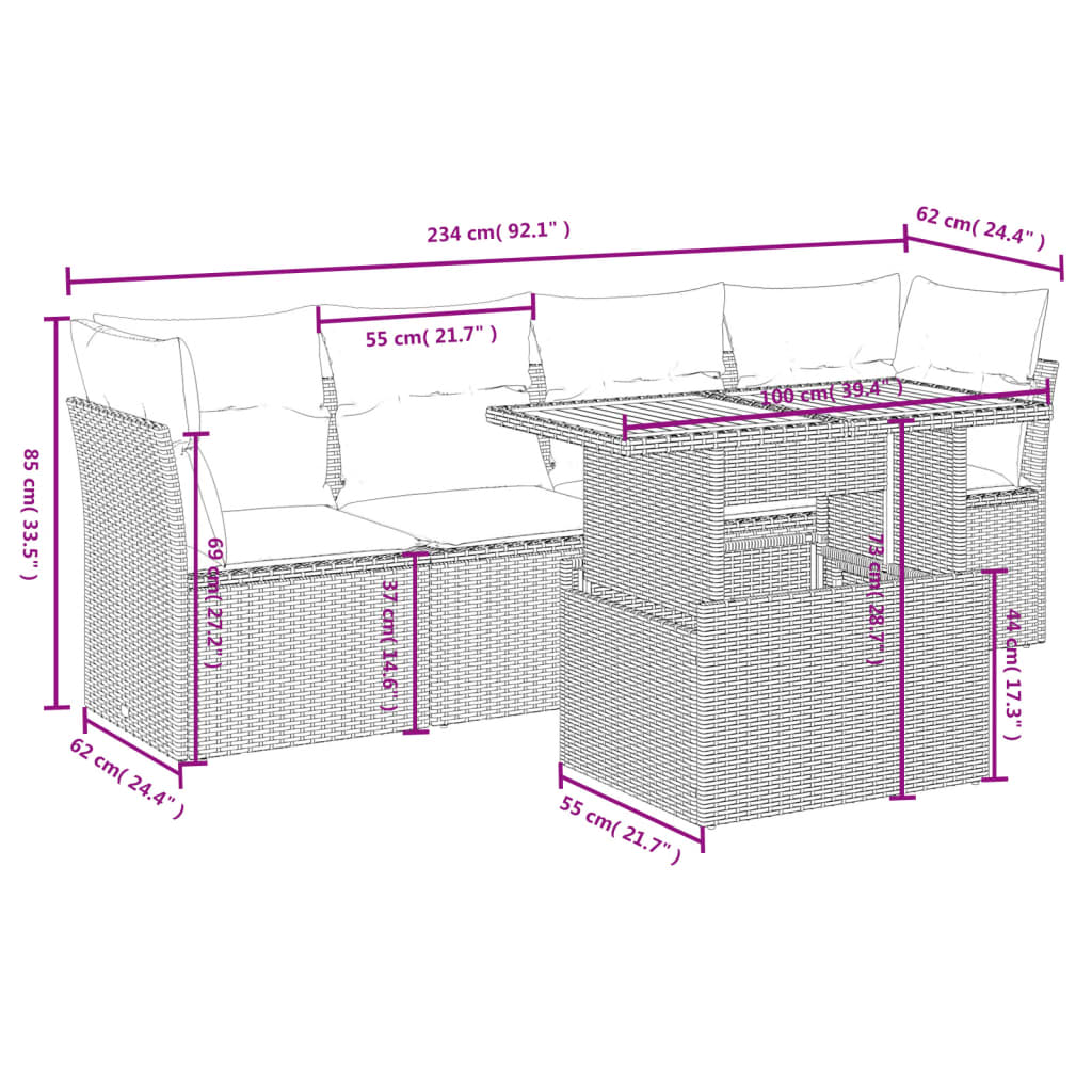 5 részes bézs polyrattan kerti ülőgarnitúra párnákkal