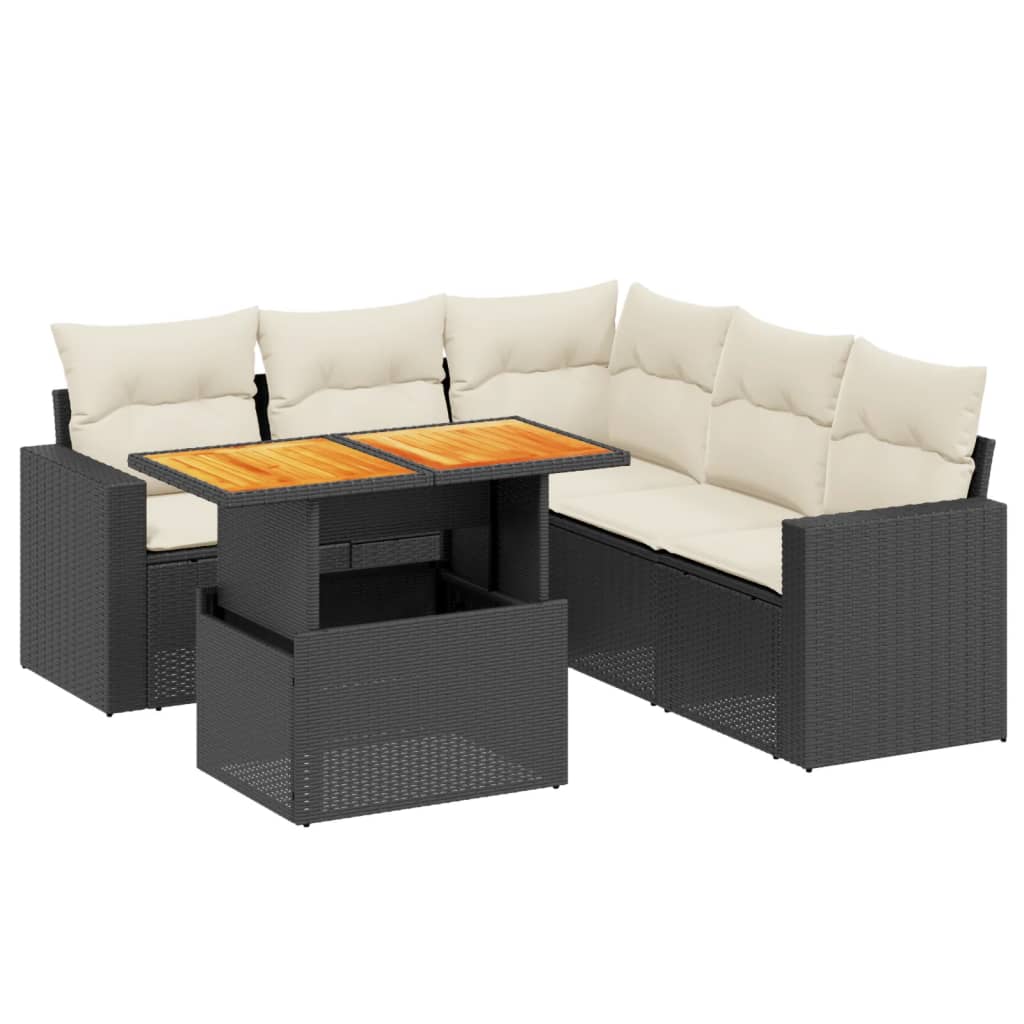 6 részes fekete polyrattan kerti ülőgarnitúra párnákkal