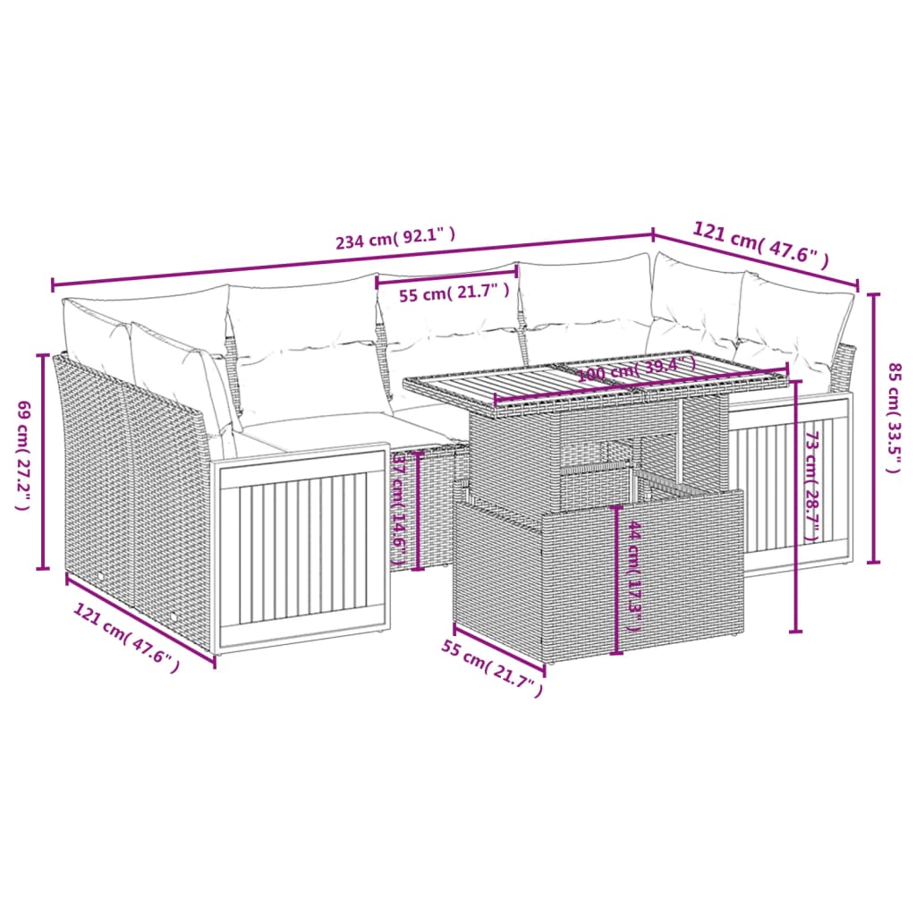 7 részes szürke polyrattan kerti ülőgarnitúra párnákkal