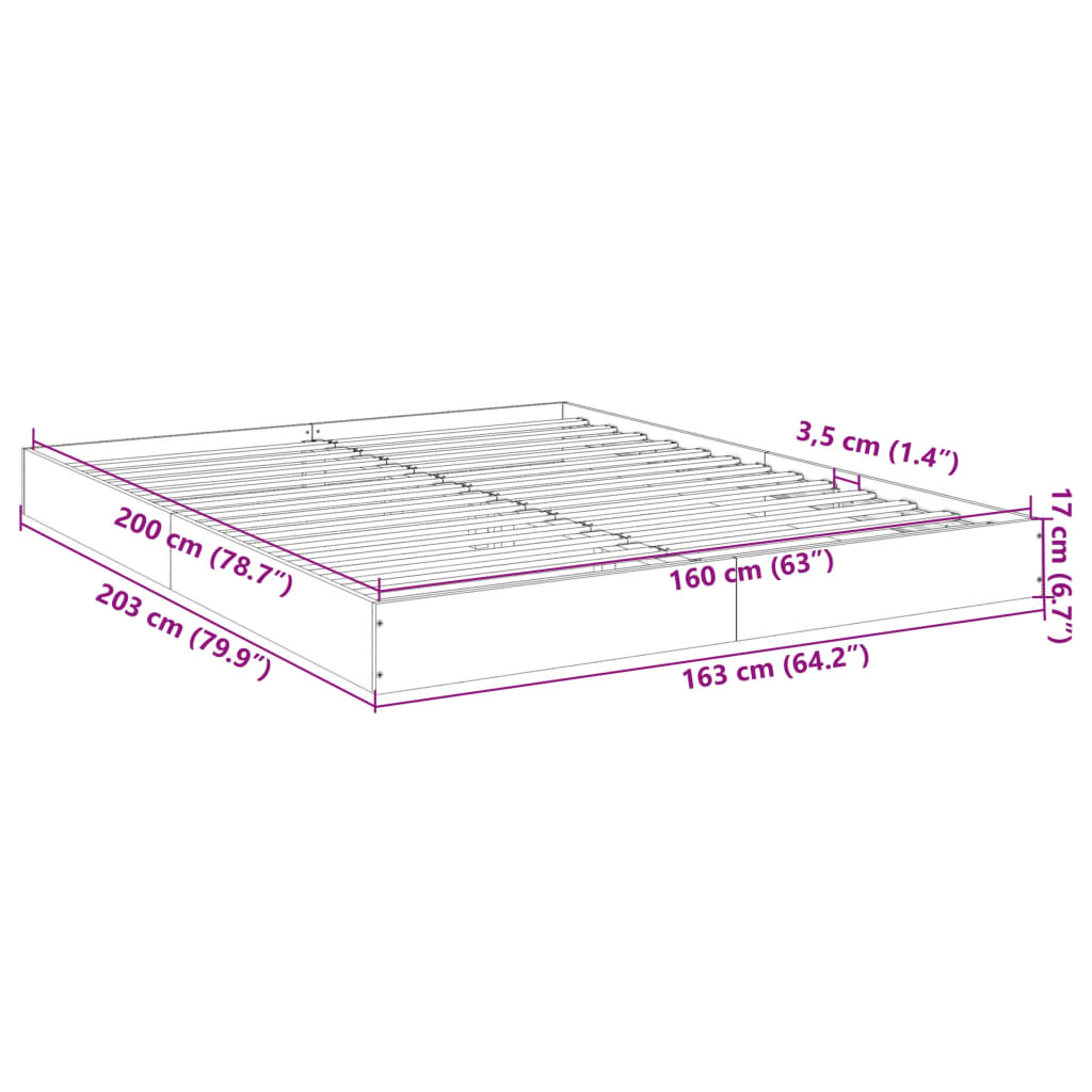 füstös tölgy színű szerelt fa ágykeret matrac nélkül 160x200 cm