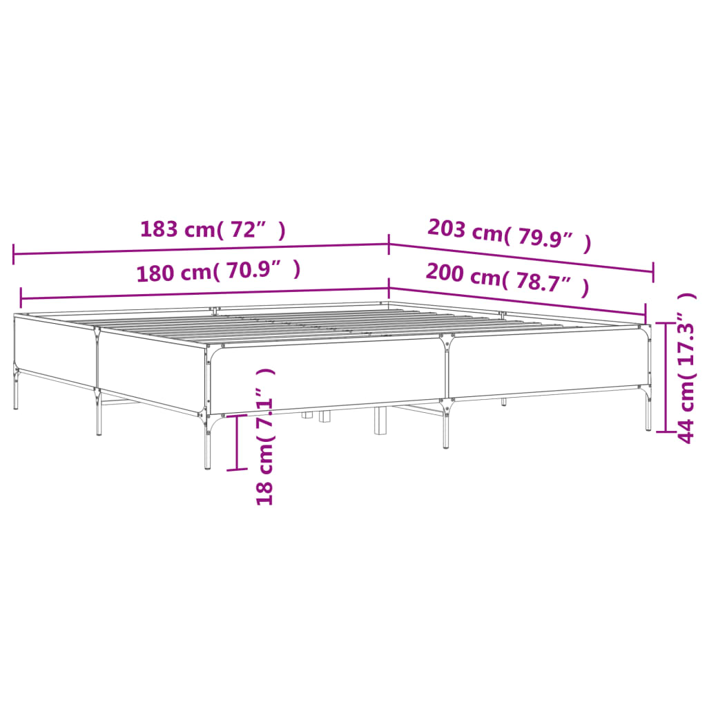 fekete szerelt fa és fém ágykeret 180 x 200 cm
