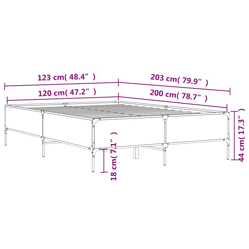 sonoma tölgyszínű szerelt fa és fém ágykeret 120 x 200 cm