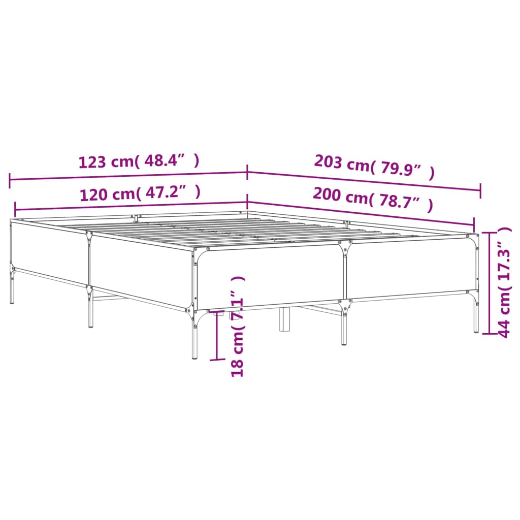 barna tölgyszínű szerelt fa és fém ágykeret 120 x 200 cm