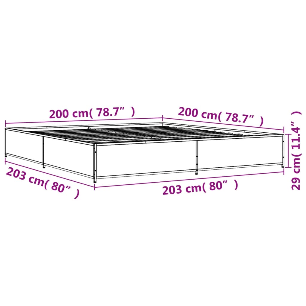 sonoma tölgyszínű szerelt fa és fém ágykeret 200 x 200 cm
