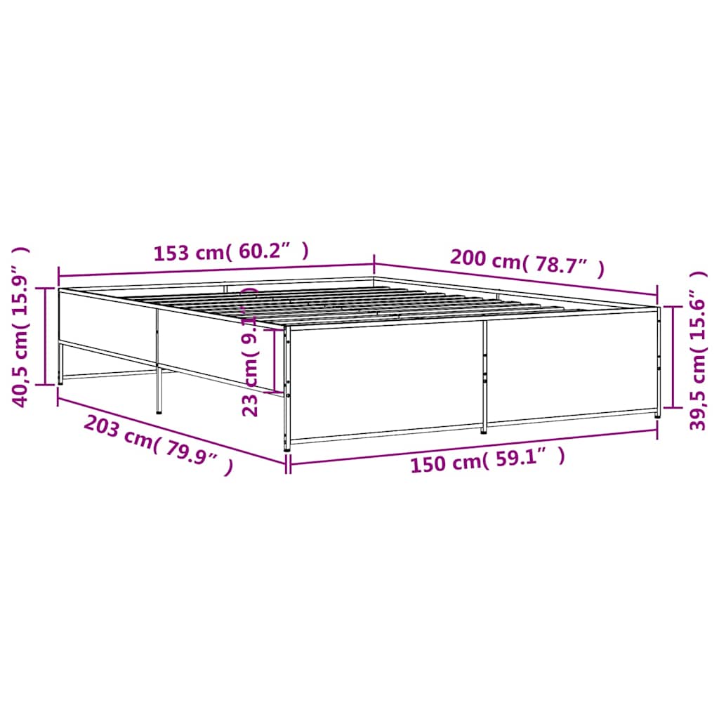 füstös tölgy színű szerelt fa és fém ágykeret 150 x 200 cm