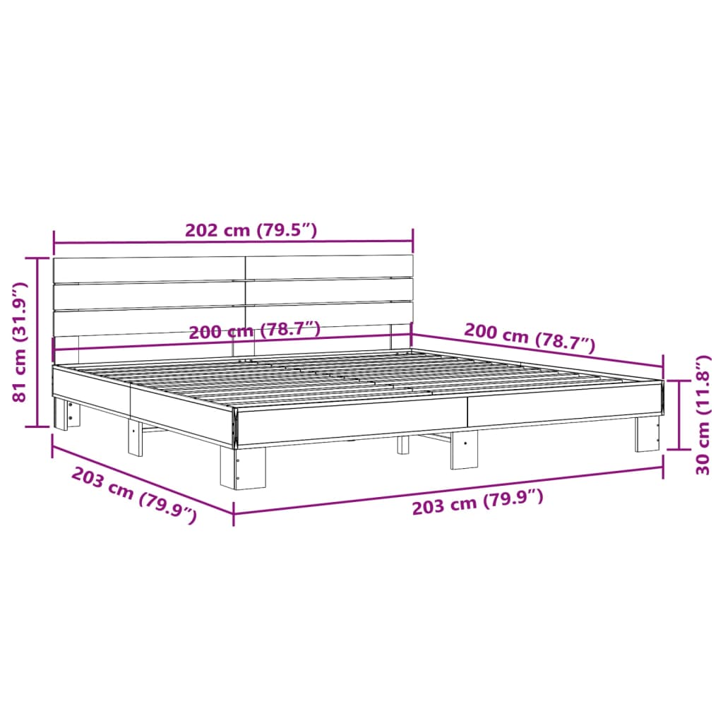 fekete szerelt fa és fém ágykeret 200 x 200 cm