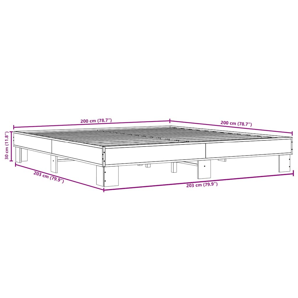 barna tölgyszínű szerelt fa és fém ágykeret 200 x 200 cm