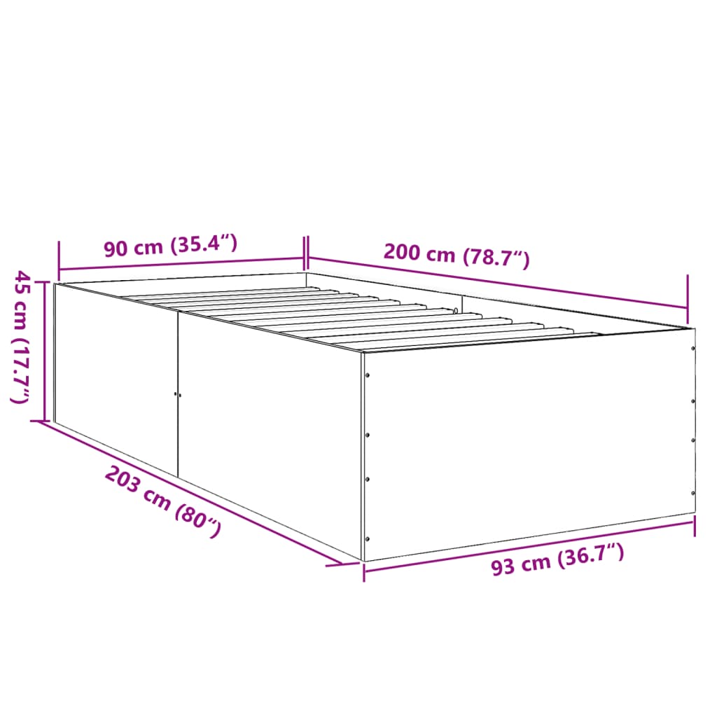 fekete szerelt fa ágykeret 90 x 200 cm