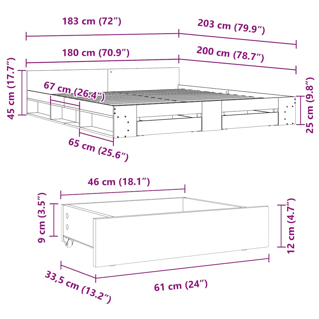 betonszürke szerelt fa ágykeret fiókokkal 180 x 200 cm