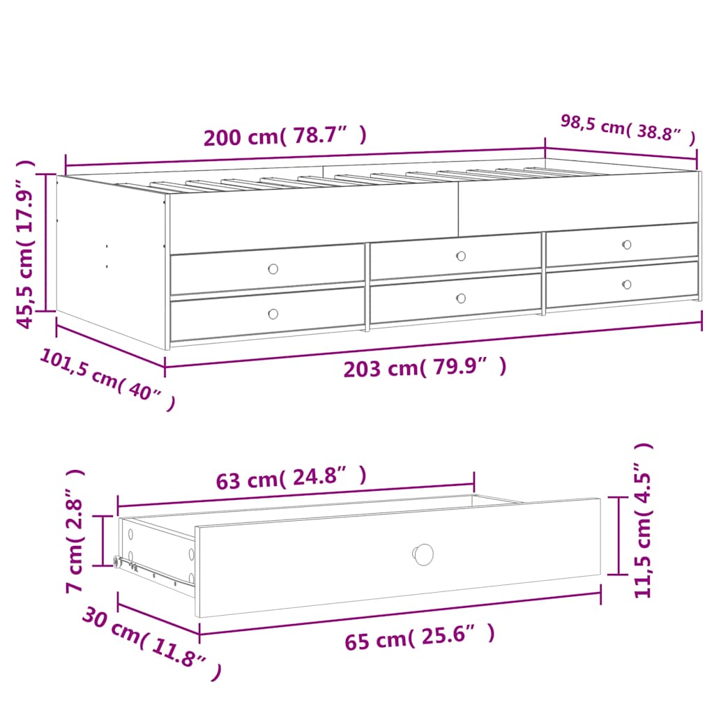 szürke sonoma kanapéágy fiókkal matrac nélkül 100x200 cm