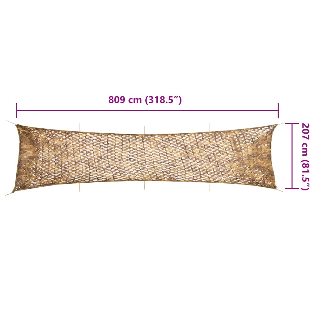 homokszínű kamuflázsháló tárolózsákkal 809x207 cm