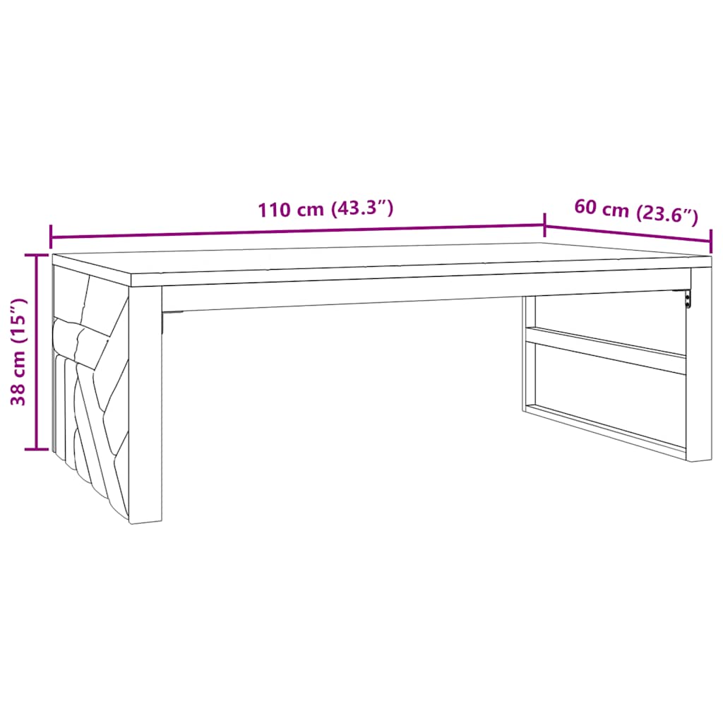 tömör tíkfa dohányzóasztal 110x60x38