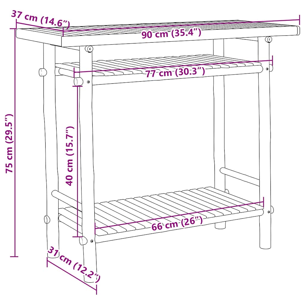 bambusz konzolasztal 90 x 37 x 75 cm