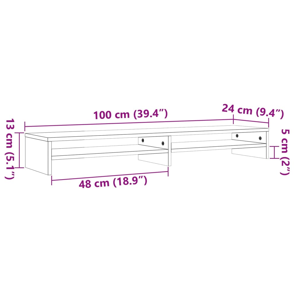 viaszbarna tömör fenyőfa monitorállvány 100 x 24 x 13 cm