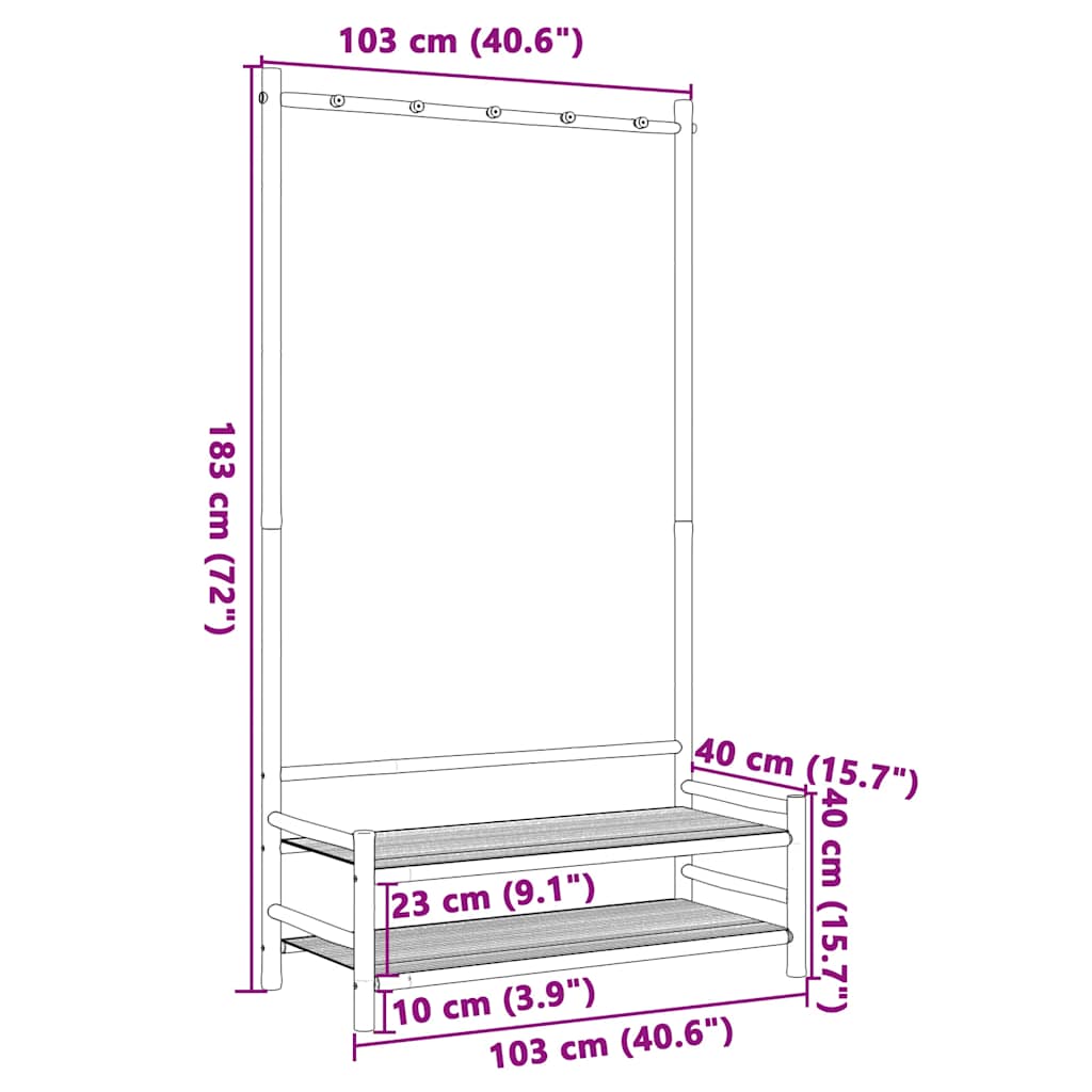 bambusz ruhaállvány polcokkal 103 x 40 x 183 cm